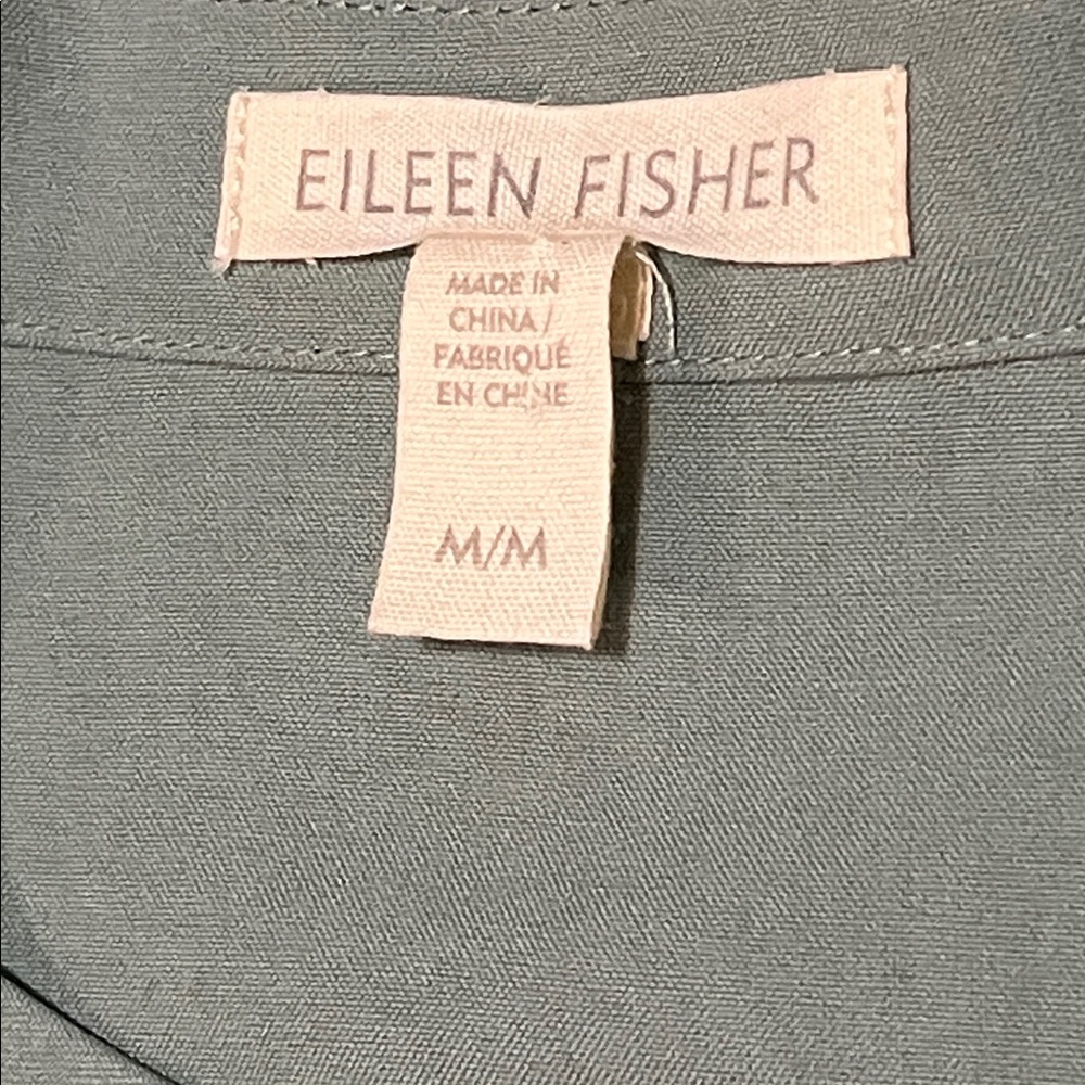 Eileen Fisher Fuji Silk 3/4-Sleeve Blouse in Elm Size Medium - Picture 7 of 9